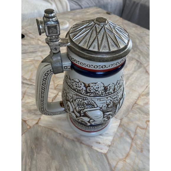 Vintage 1979 Avon Classic Cars Beer Stein 1911 Ford 1927 Bugatti Brazil Ceramic